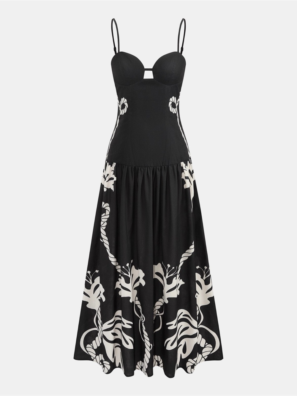 Commense Black Maxi Dress with White Floral Print